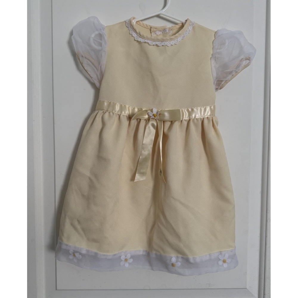 Vintage Brooke Lindsay Yellow Floral Dress Daisy Puff Sleeve Size 4T Made In USA